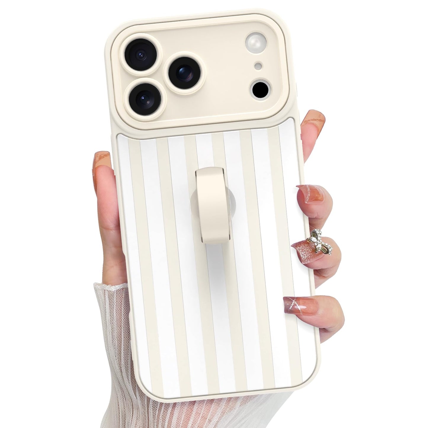 KANGHAR Compatible with iPhone 17 Pro Case 2025, Silicone Stripes Cute Pattern, Wristband Kickstand Camera Protection Soft Slim