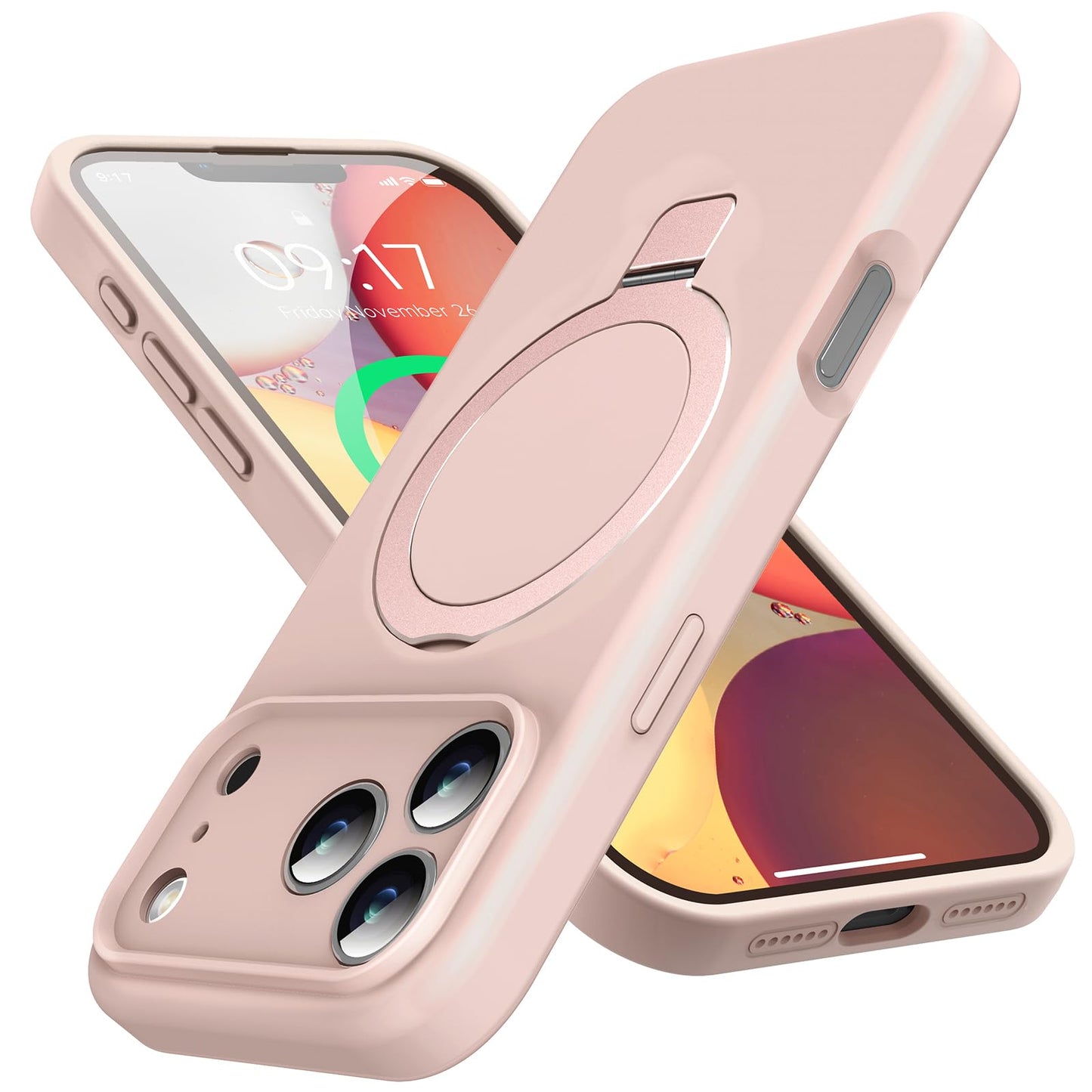 KMAMBAG Mag-Ring Designed for iPhone 17 Pro Max Case, Liquid Silicone [Moisturizing Factor] Extreme Soft Slim Phone Case with St