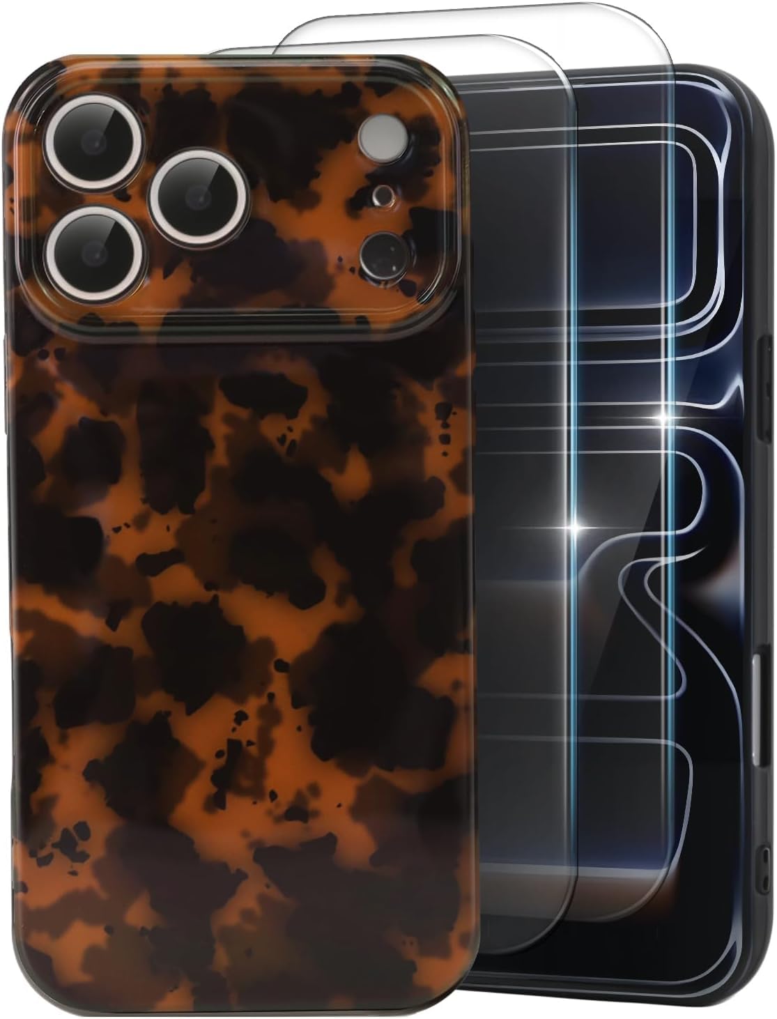 MYY Cute Phone Case for iPhone 17 Pro Case, [with 2X Screen Protector] Amber Leopard Full Camera Protective Slim Shockproof Cool