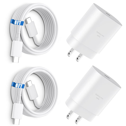 25W Super Fast Charger Type C, S24 S23 Ultra Charger PD/PPS USB C Super Fast Charging Block & 8FT Type C Cable Cord for Samsung