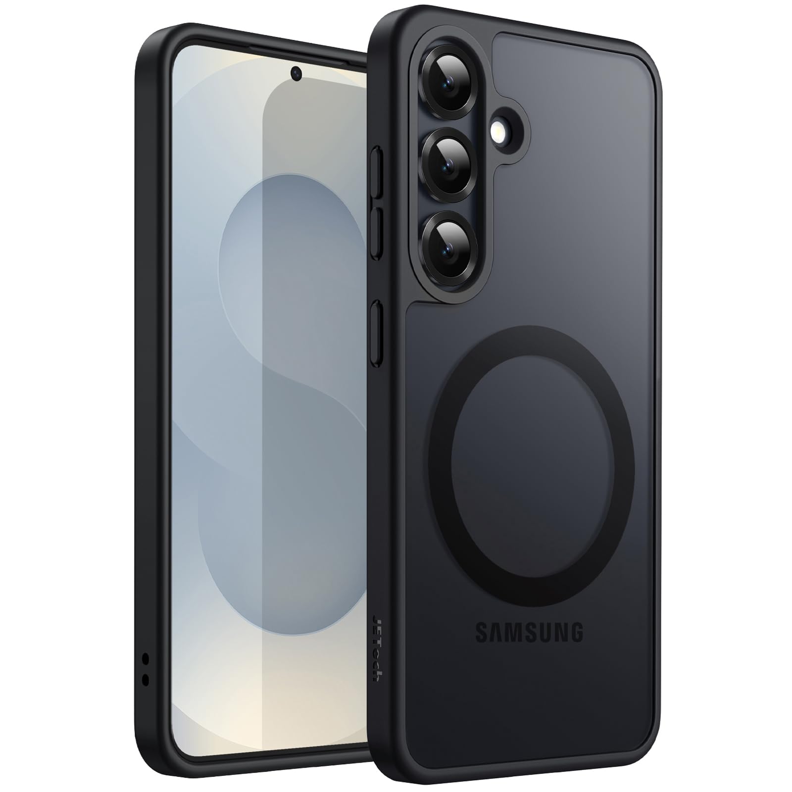 JETech Magnetic Case for Samsung Galaxy S25 Plus 5G, Compatible with MagSafe, Translucent Matte Back Shockproof Phone Cover (Bla