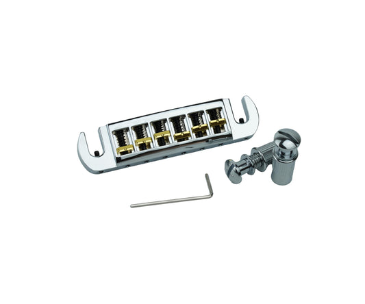Guyker Guitar Bridge String Spacing 10.5mm, Zinc Alloy Dual-Tone Adjustable Wraparound Tune O Matic Bridge Tailpiece with Studs