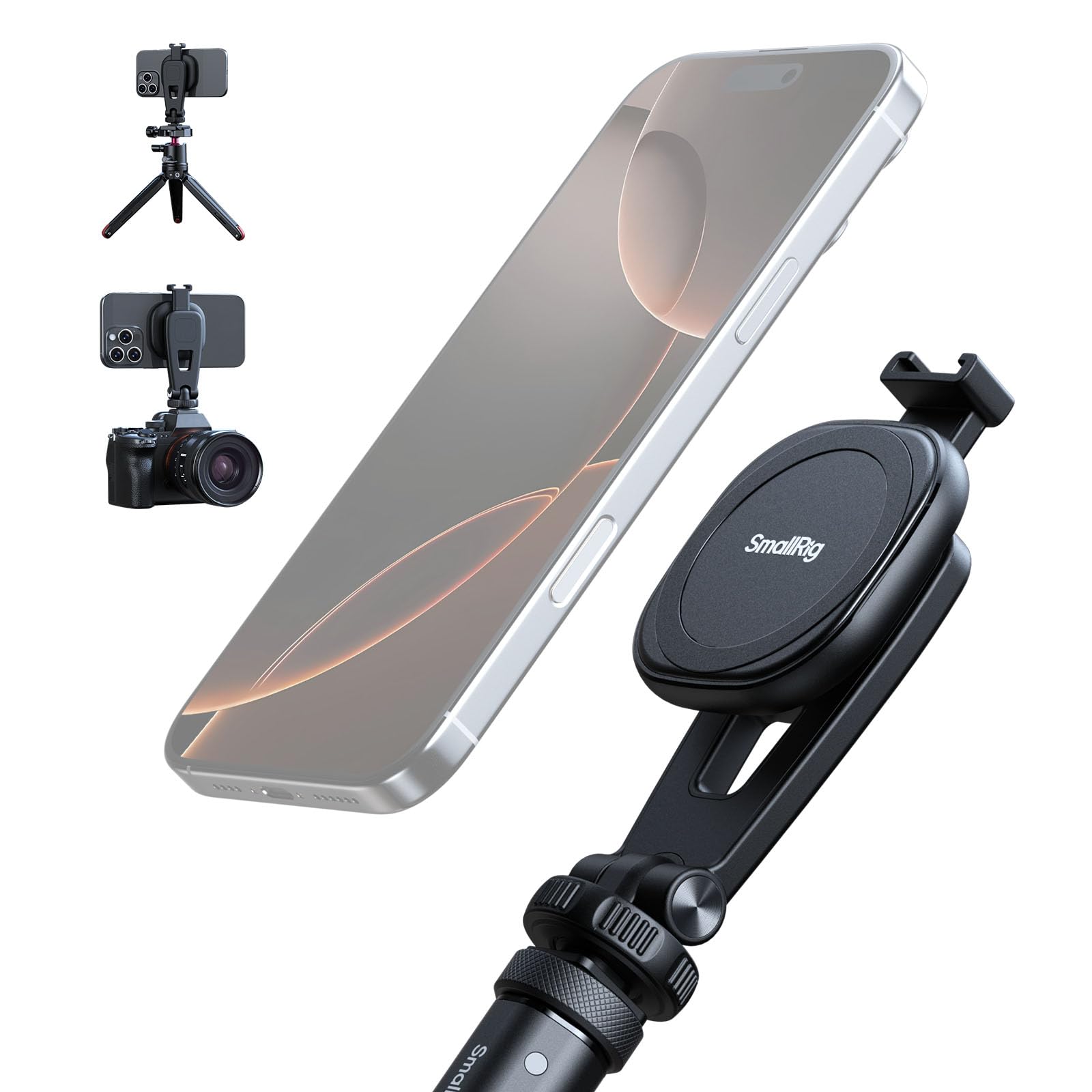 SMALLRIG AC-10 Magnetic Attachable Phone Clamp, Phone Mount with Cold Shoe Mount and 1/4-20 Threaded Hole, for iPhone 17/16 / 15