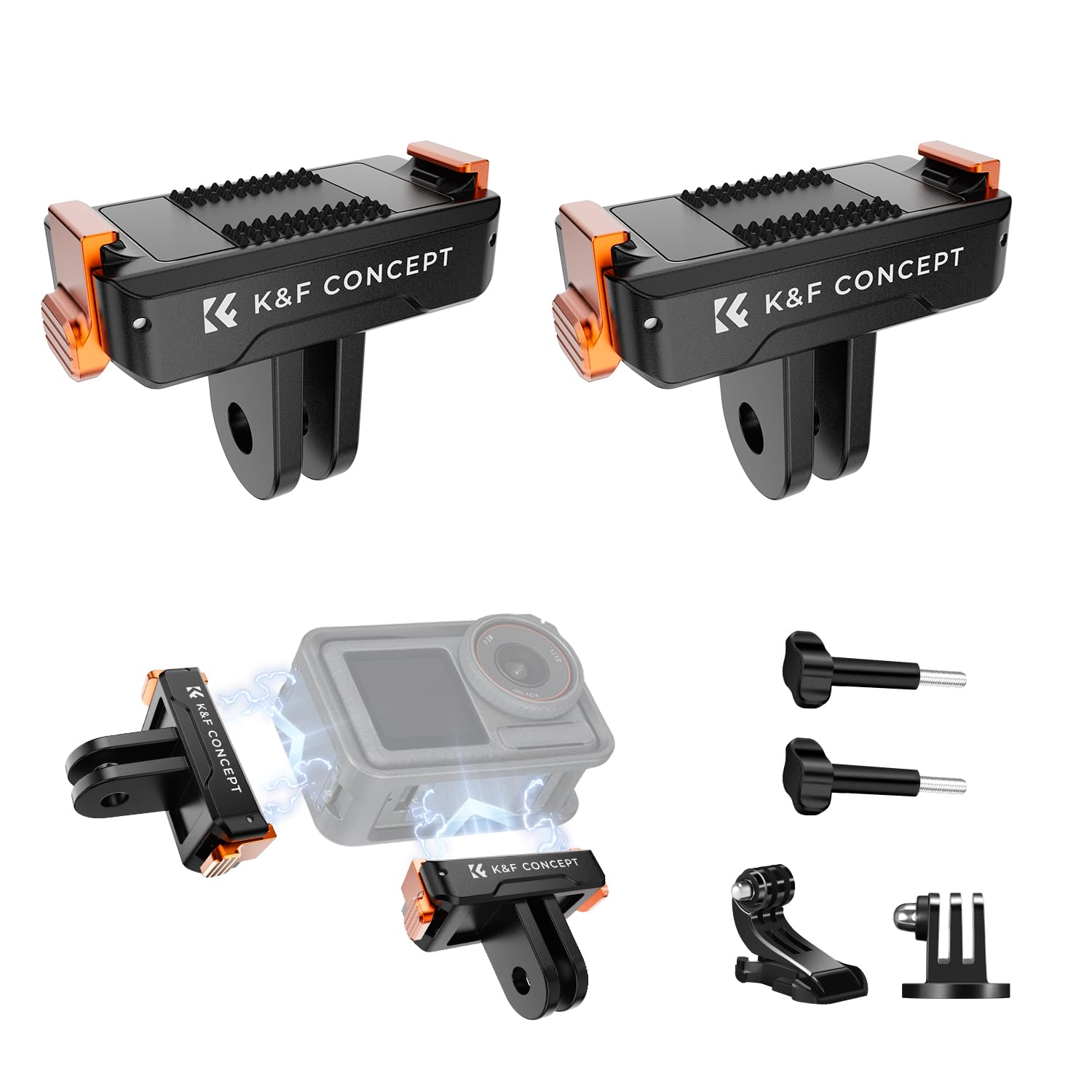 K&F CONCEPT 2 Pack Magnetic Quick Release Adapter Mount for DJI Osmo Action 5 Pro, Extension Base Bracket with 1/4 Adapter/Quick
