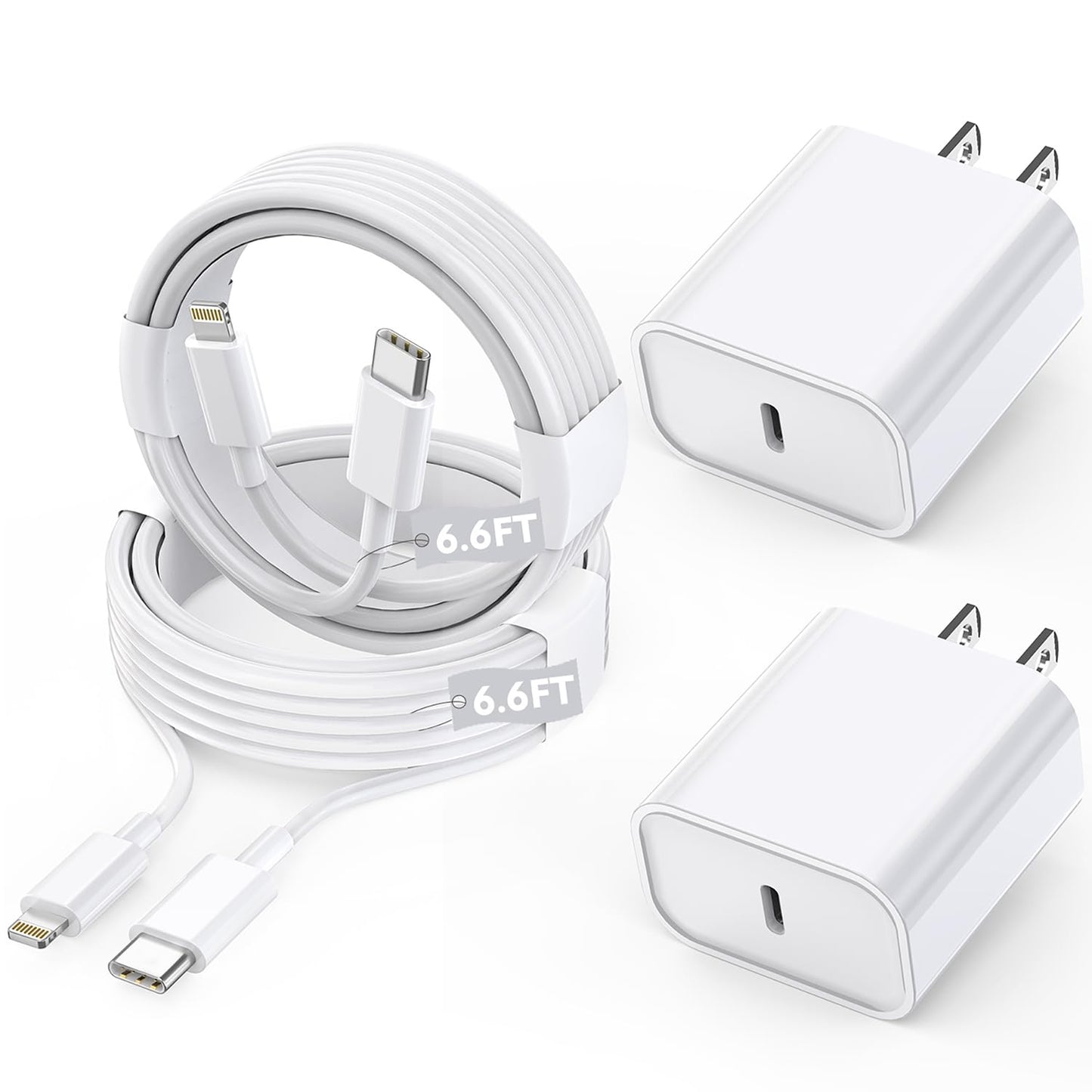 DelTucci 2-Pack Fast Charging iPhone Charger - 6.6FT USB-C to Lightning Cable, White, Model HXF-1