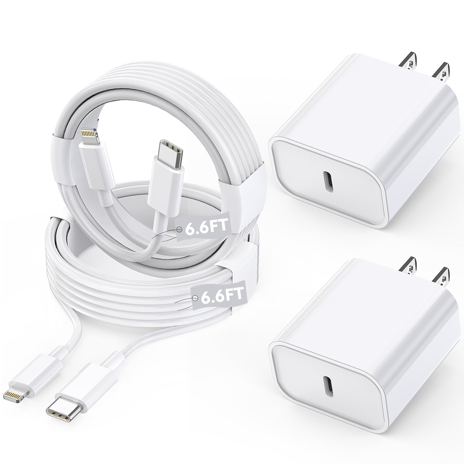 DelTucci 2-Pack Fast Charging iPhone Charger - 6.6FT USB-C to Lightning Cable, White, Model HXF-1