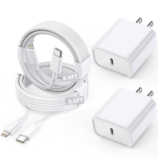 DelTucci 2-Pack Fast Charging iPhone Charger - 6.6FT USB-C to Lightning Cable, White, Model HXF-1