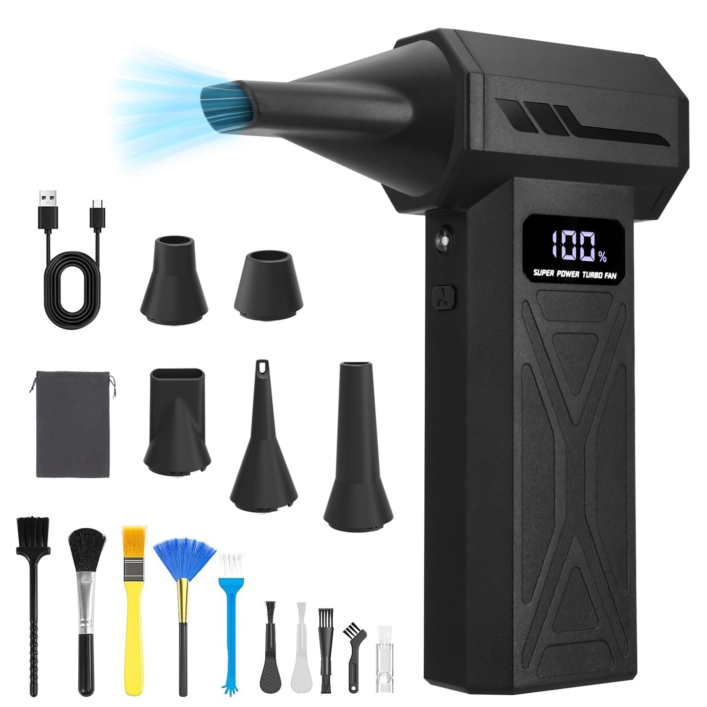 Xamanabu Compressed Air Duster, 110000RPM Electric Air Blower with 4-Speed Adjustable & LED Light, Rechargeable, Fast-Charging f