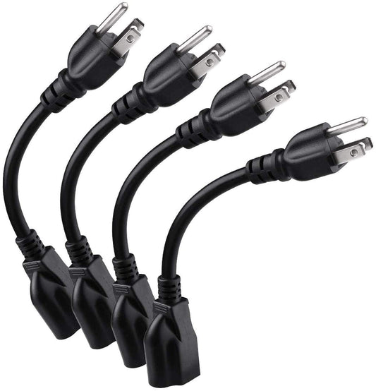 Miady Power Extension Cord Outlet Saver, 16AWG/13A, 8 Inch, 4-Pack, Black, ETL Listed, Model B07H9LPFDB