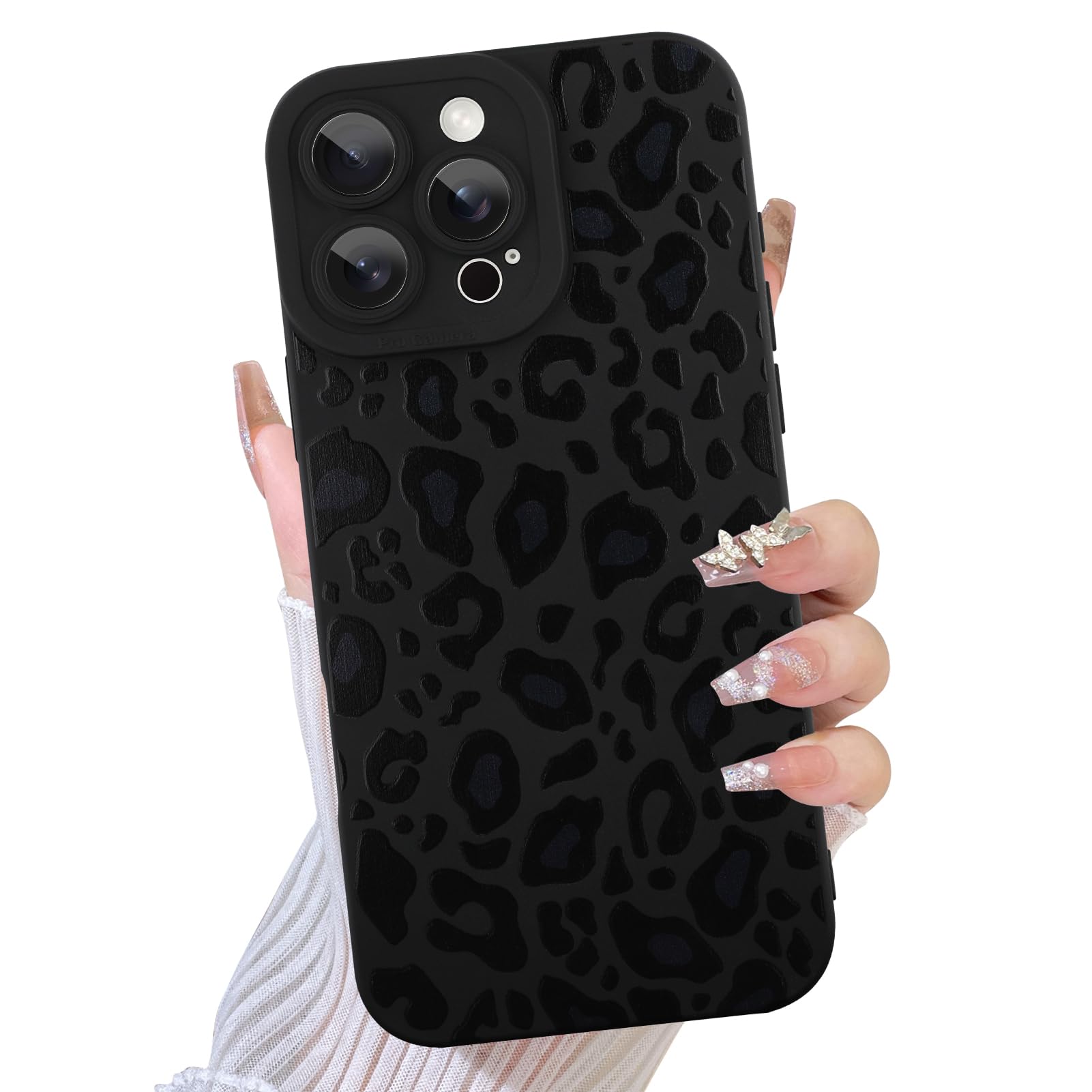 TEAUGHT Compatible with iPhone 15 Pro Max Case Cute Pattern Black Leopard Print Cheetah Camera Protection Cover, Cheetah Pattern