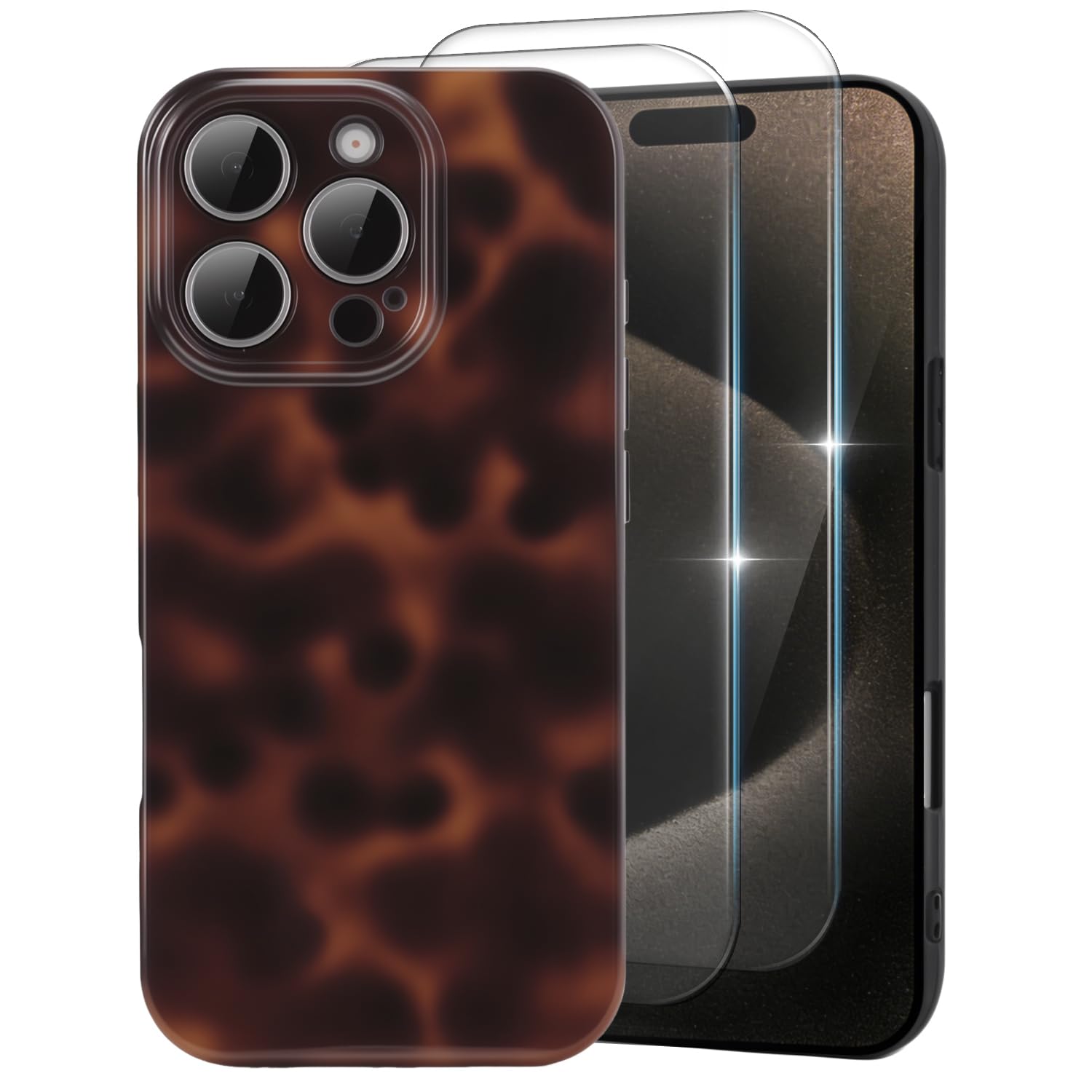 MYY Cute Phone Case for iPhone 15 Pro Max Case, [with 2X Screen Protector] Tortoise Shell Pattern Leopard Full Camera Protective