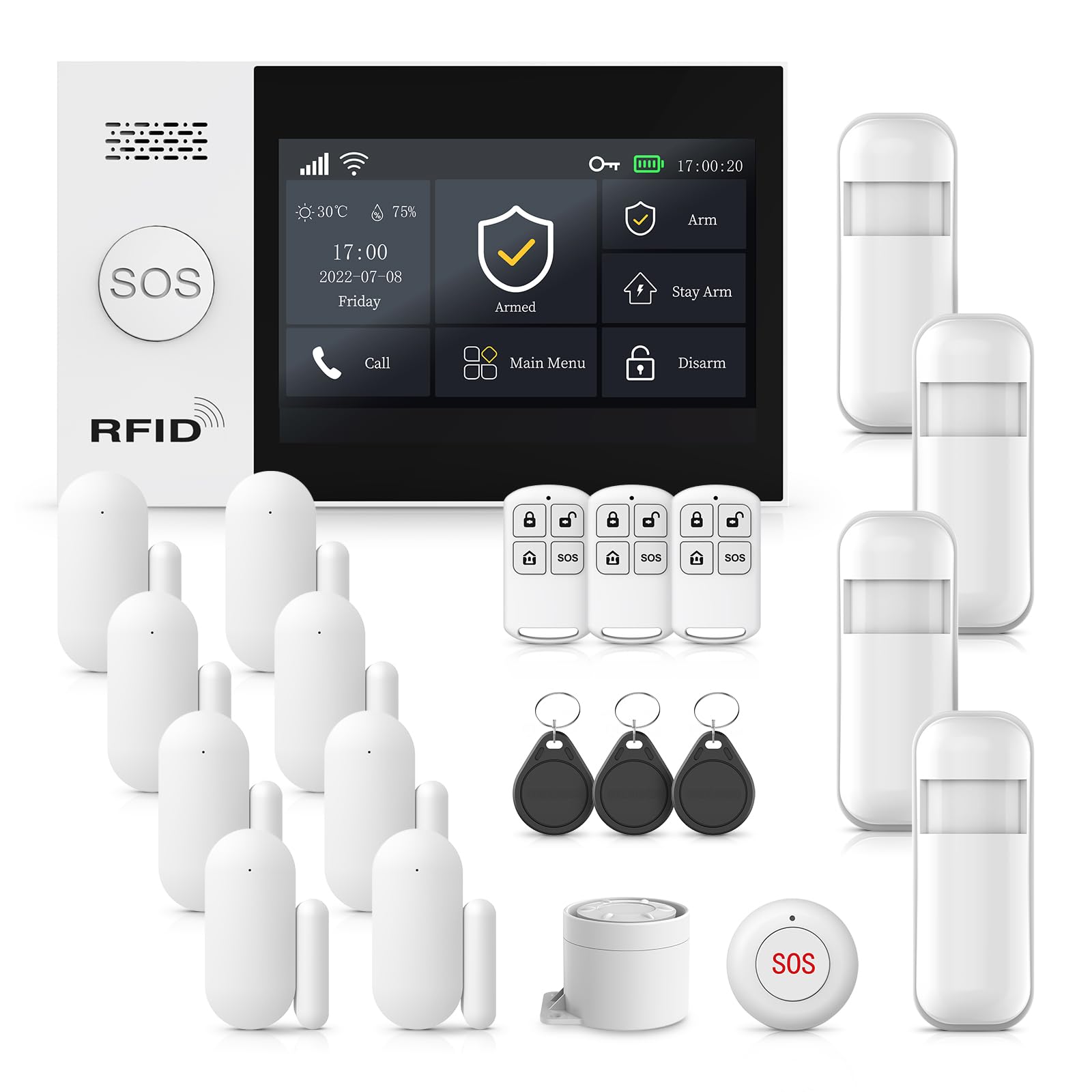 Alarm System for Home Security,21Pcs DIY Kit Touch Screen Siren Hub with Loud Alarm,SOS Button,Window Alarms, Remotes,Door/Motio