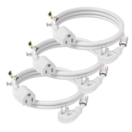 FIRMERST 1875W Flat Plug Extension Cord 3 Feet 14 AWG 15A White, 3 Packs