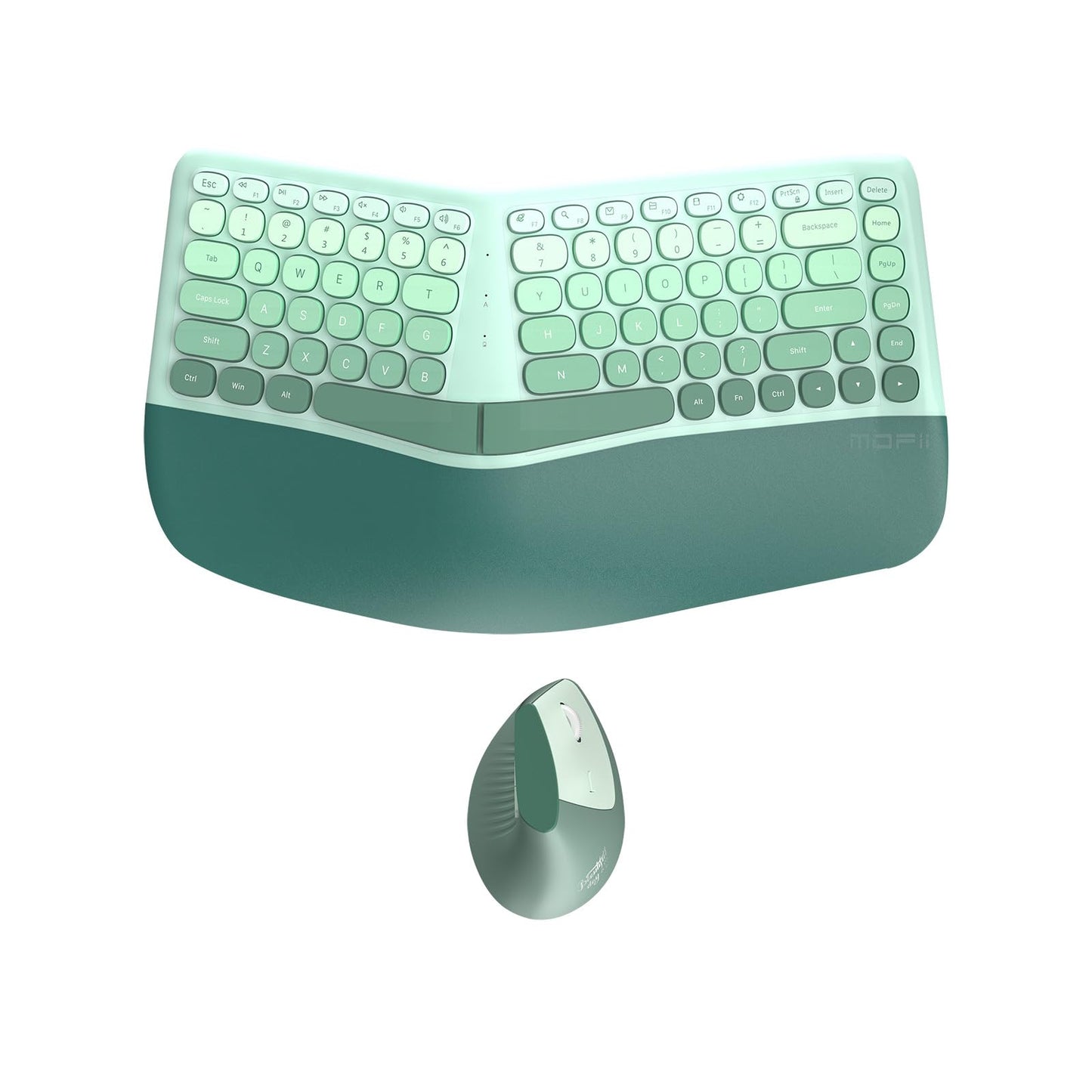 TISHLED Ergonomic Wireless Keyboard and Mouse Combo with Wrist Rest, Curved Split Keys Clicky 84-Key Membrane Keyboard 6-Key Ver