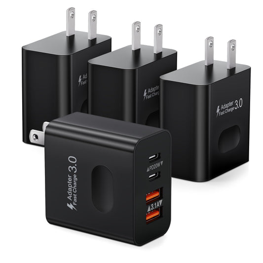 [4 Pack] USB C Charger Block, 40W 4-Port Type C Fast Charging Block Dual Port USB-C Power Adapter + Double Wall Plug Multiport U