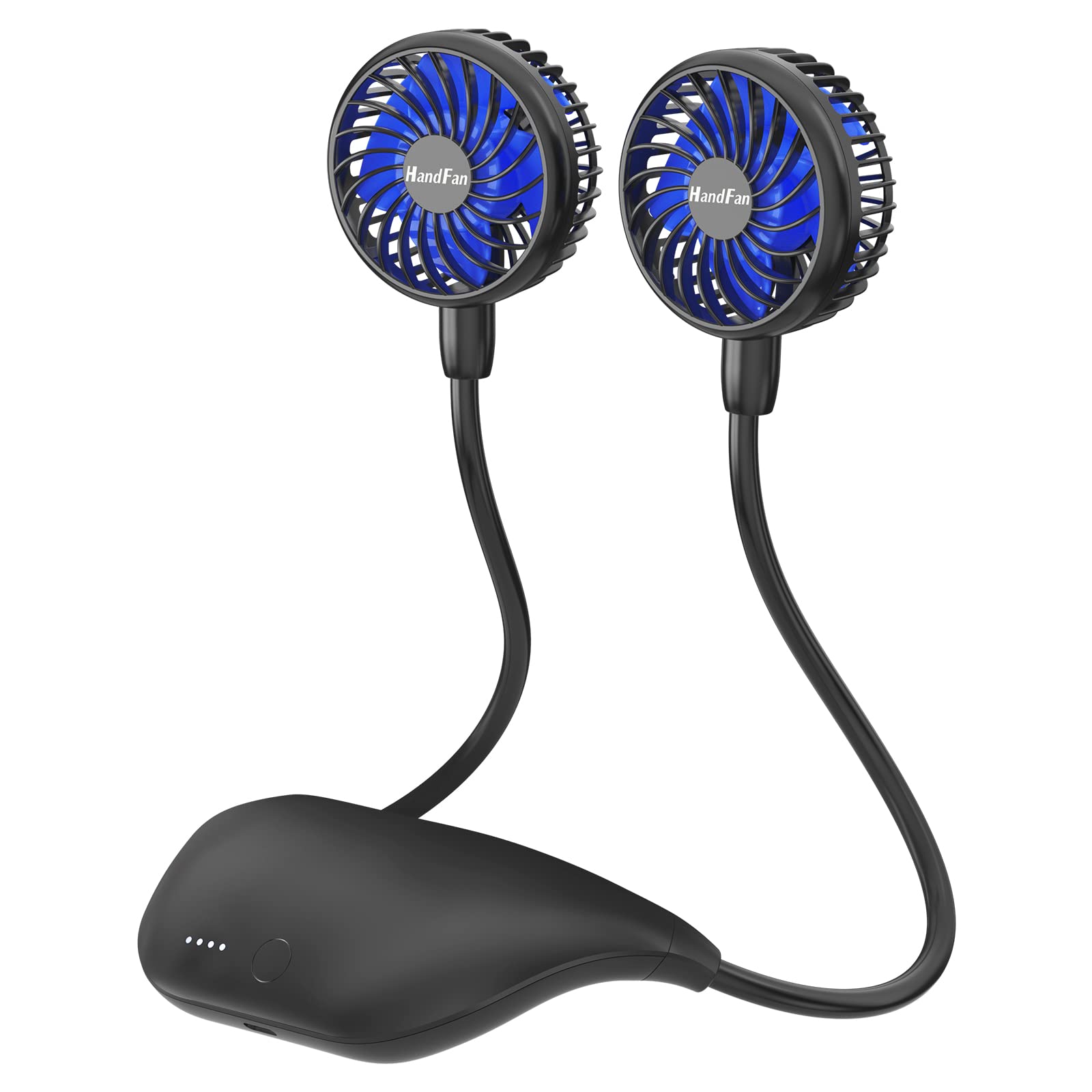 HandFan Neck Fan, 10000mAh Battery, 360° Rotation, Portable, Black&Blue, Model HF377, Ideal for Travel, Sports, Cycling, Hiking