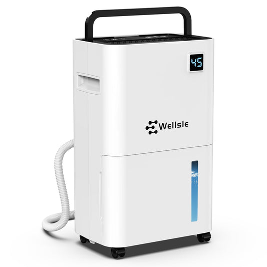 Wellsle Dehumidifiers for Home, 50 Pint Dehumidifier for Basement, Bedroom, Bathroom with Drain Hose - Smart Quiet Dehumidifier