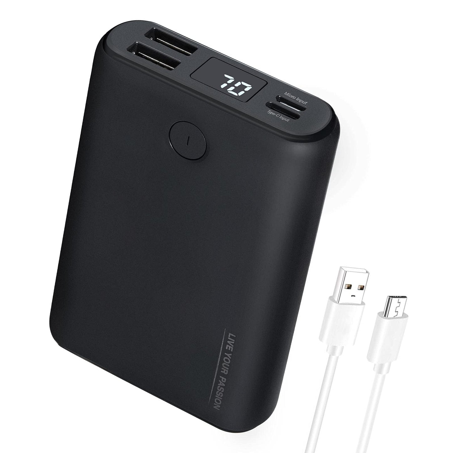 TIDEWE 10000mAh Power Bank - Rechargeable Battery Pack for Heated Vests, Jackets, Pants, USB-C, Dual Output, Black, Model JP-199