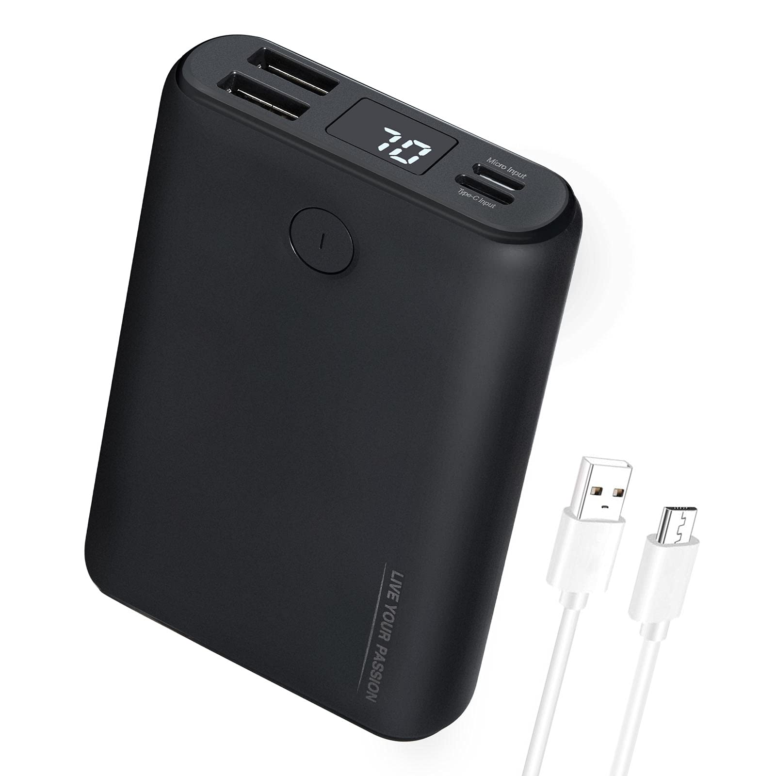 TIDEWE 10000mAh Power Bank - Rechargeable Battery Pack for Heated Vests, Jackets, Pants, USB-C, Dual Output, Black, Model JP-199