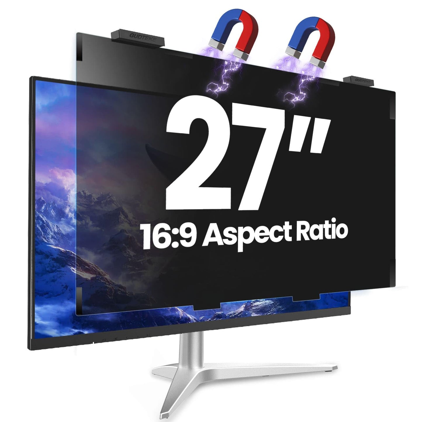 GUDTEKE Magnetic 27 Inch Privacy Screen for Computer Monitor 16:9 Aspect Ratio, Hanging Removable Anti-Blue/Glare Protector Film