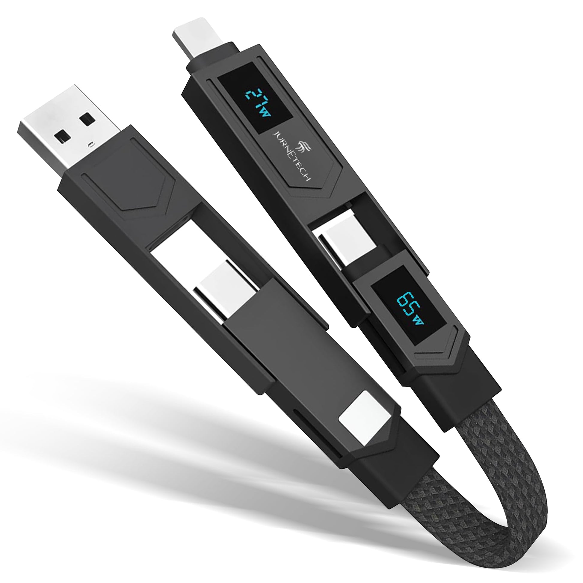 JURNETECH Magnetic 4 in 1 Multi Charging Cable with LED Display, Portable Keychain Charger, Lightning/Type C/USB A/USB C Ports f