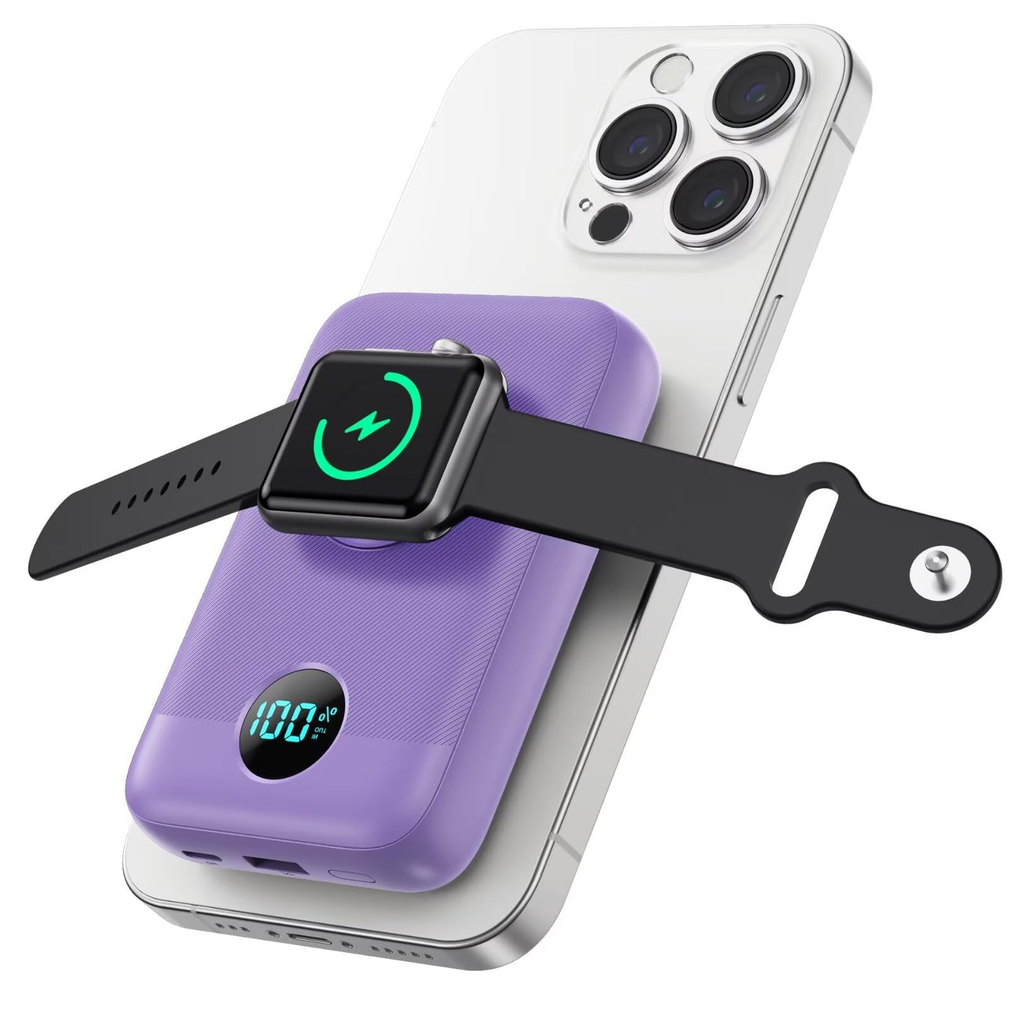 Magnetic Portable Charger for iPhone,10800mAh 4-in-1 Power Bank with iWatch Charger,25W PD Fast Charging Battery Pack for Magsaf