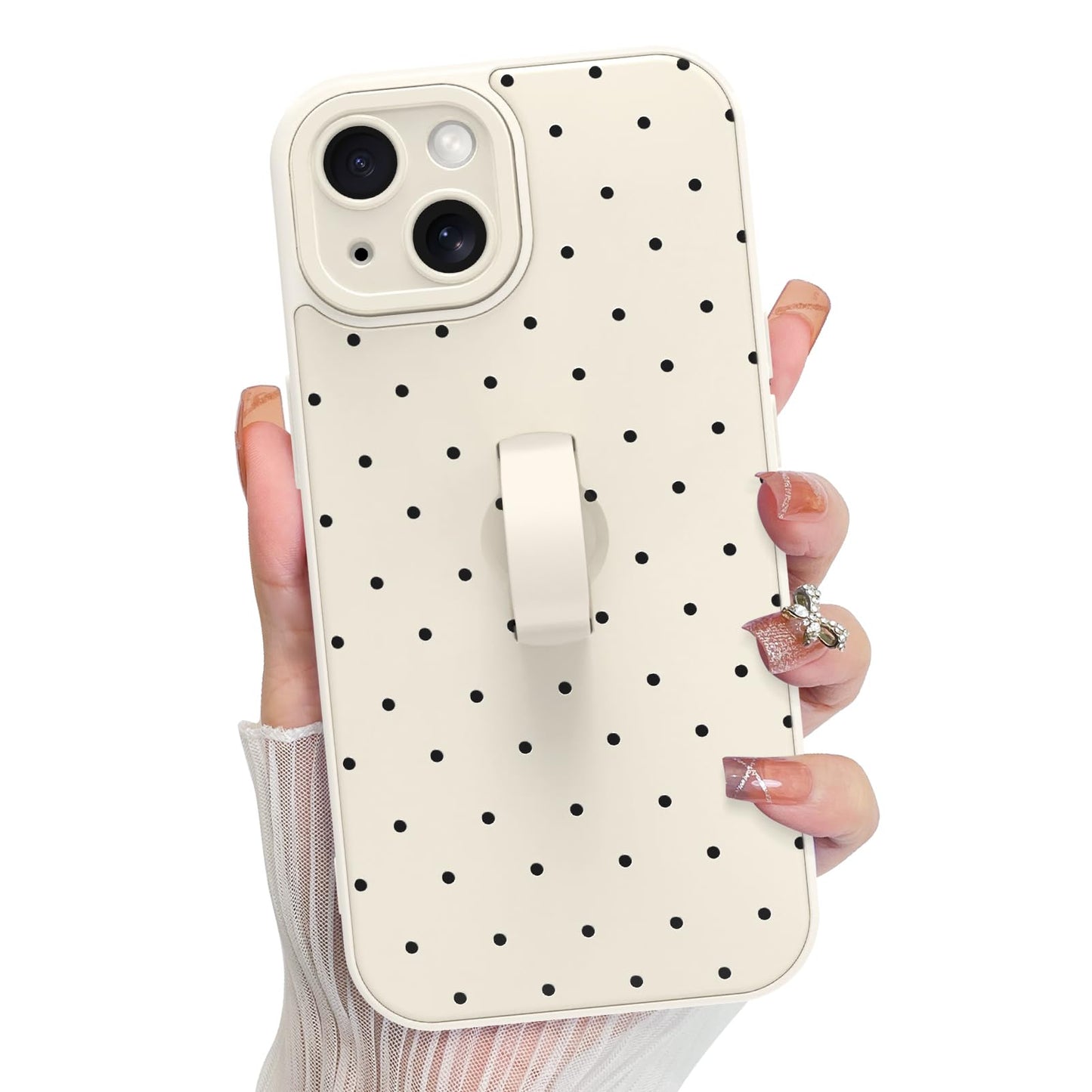 KANGHAR Compatible with iPhone 15 Case, Silicone Spot Cute Pattern, Wristband Kickstand Camera Protection Soft Slim Cover for Gi