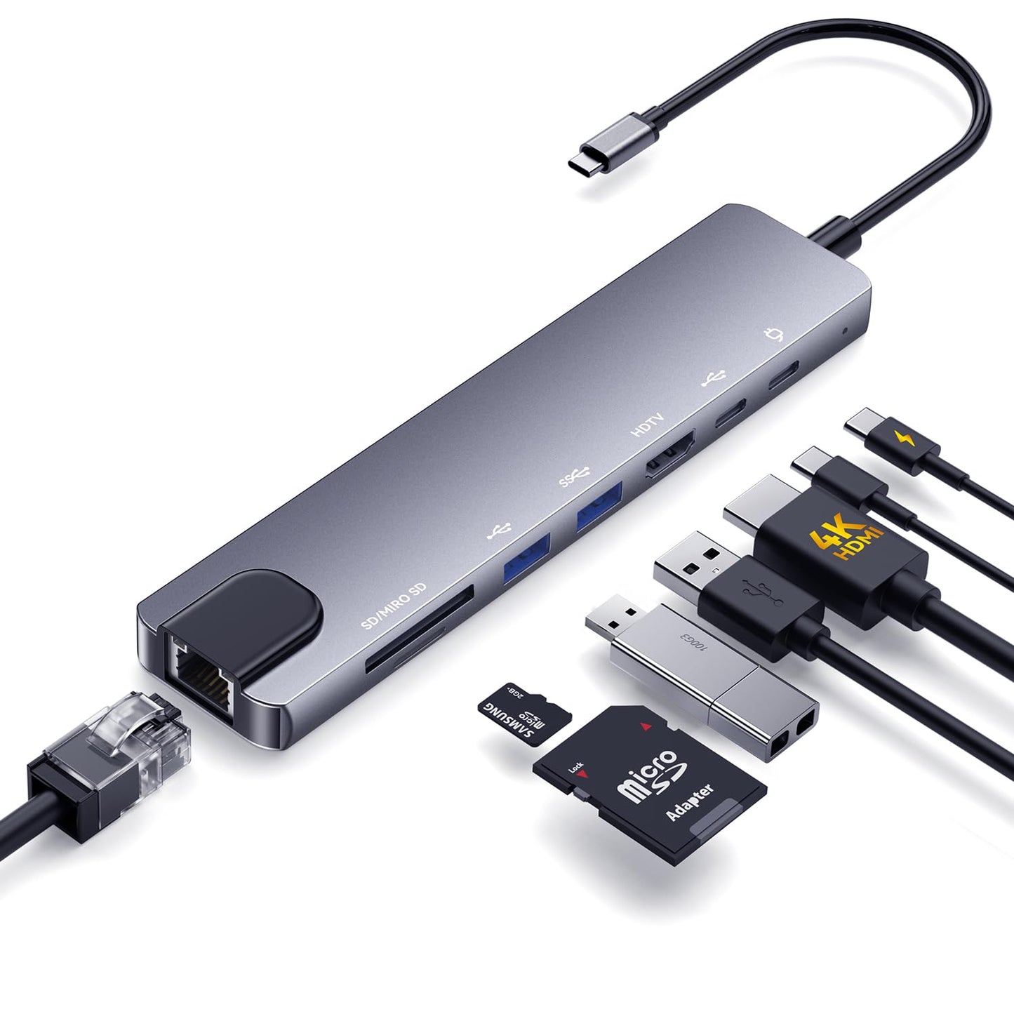 OPXYL USB C Hub, 8-in-1 USB C Docking Station for Laptop, 4K@60Hz HDMI, 100W PD Charging, SD/TF Card Reader, USB-A 3.0 & USB-C D