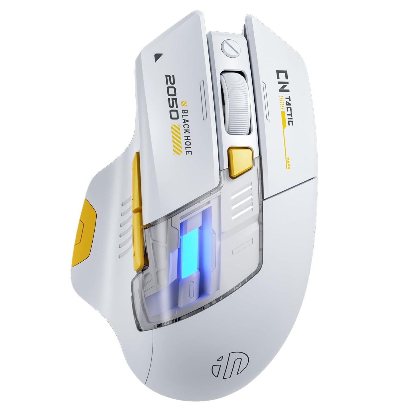 INPHIC A9 Explorer Bluetooth Mouse, Dual-Mode Bluetooth 5.0/2.4G, 2400 DPI, Visible Battery Indicator, RGB Mouse for Laptop, Whi