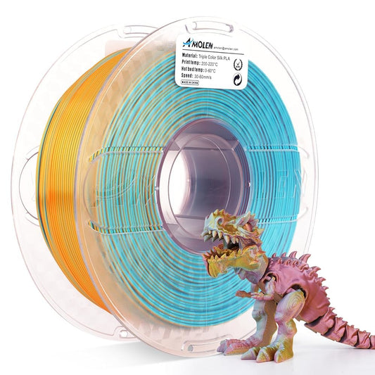 AMOLEN Silk PLA 3D Printer Filament, Tri Color Coral Gold Turquoise PLA 1.75mm, Shiny Multi Color Change Filament 3D Printing PL