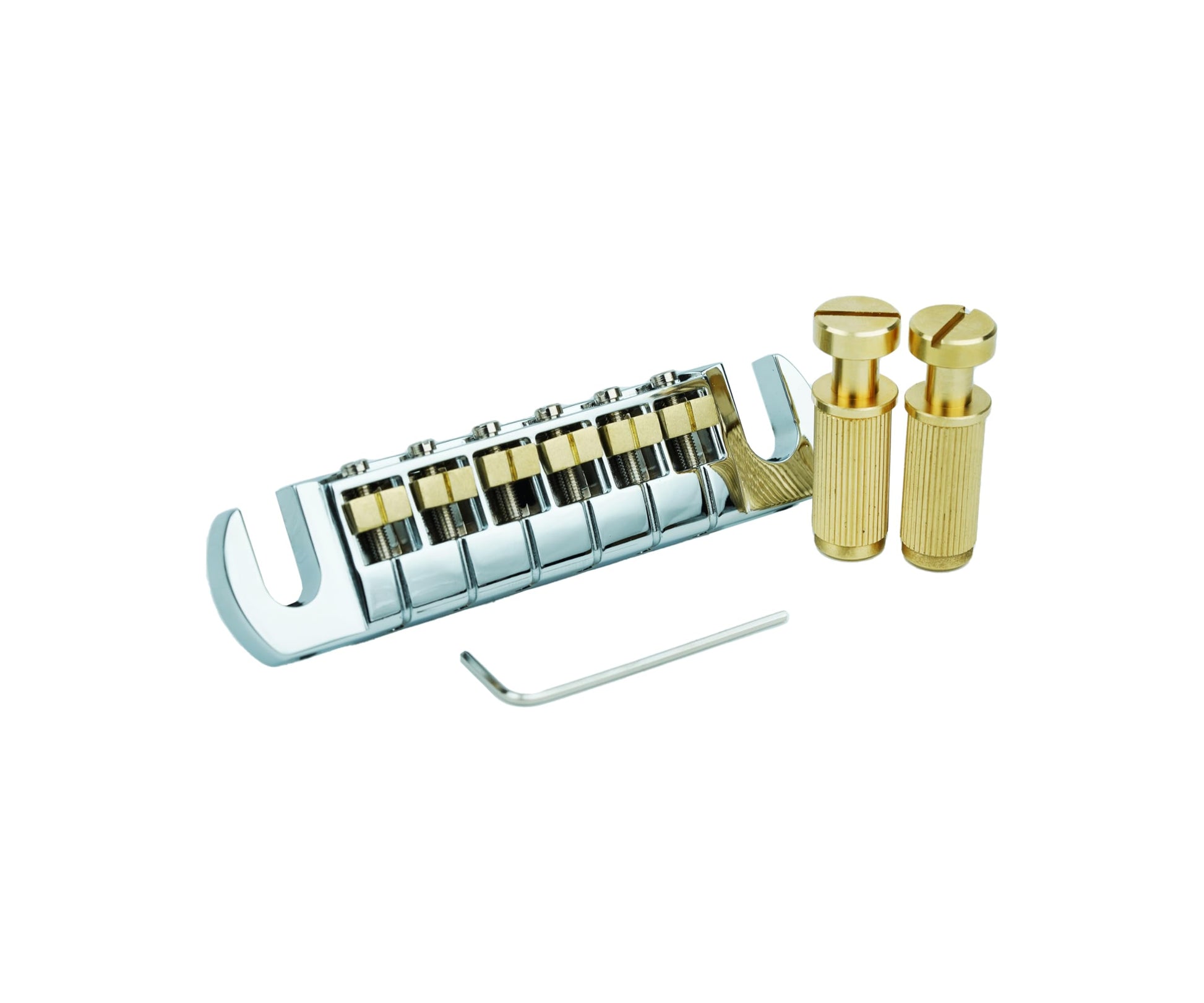 Guyker Guitar Wraparound Bridge Adjustable Stoptail with Brass Saddles & Studs (GM006, Chrome)