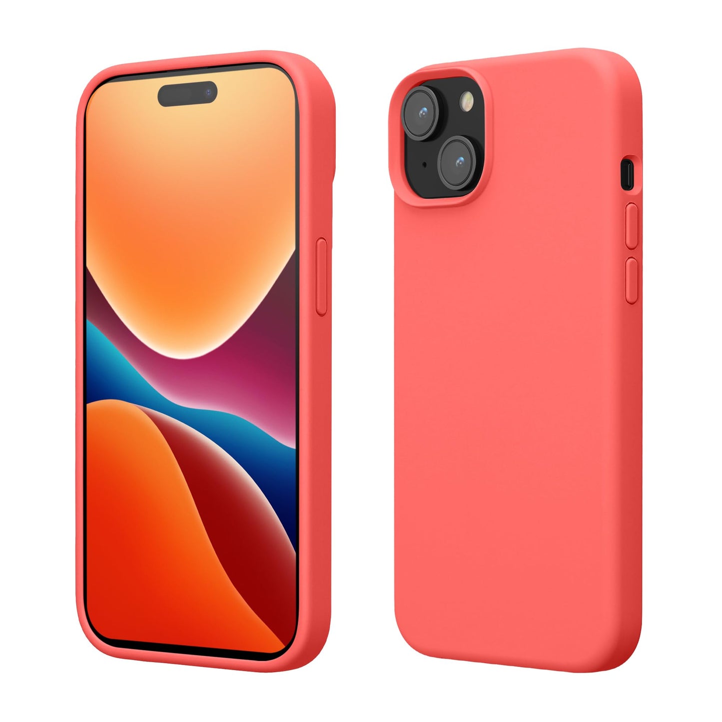 kwmobile Case Compatible with iPhone 15 Plus Case - Slim Soft TPU Silicone Cover - Neon Coral