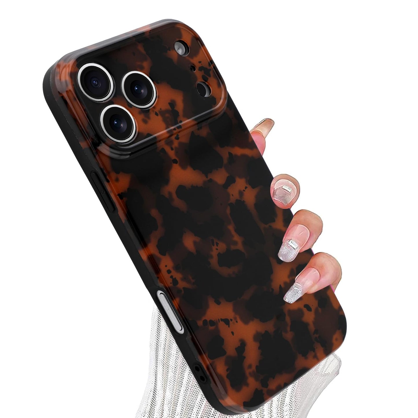 Wlxee Case for iPhone 17 Pro Max, Stylish Leopard Tortoise Amber Design Slim & Shockproof Translucent Matte Brown Cover with Tor