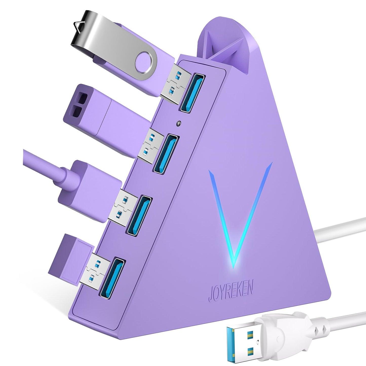 JoyReken 4-Port USB 3.0 Hub Tower with 2ft Cable - USB Splitter for Laptop,PC,PS4,PS5,Xbox,Mouse,Keyboard,Hard Drives,Mobile HDD