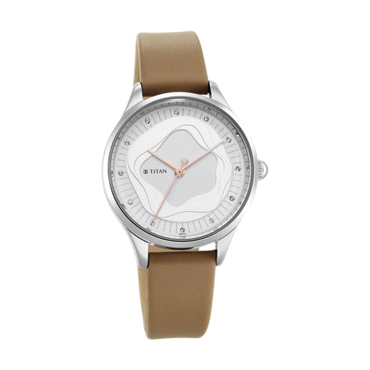 Titan WomenS Wander White Dial Leather Strap Watch, Strap