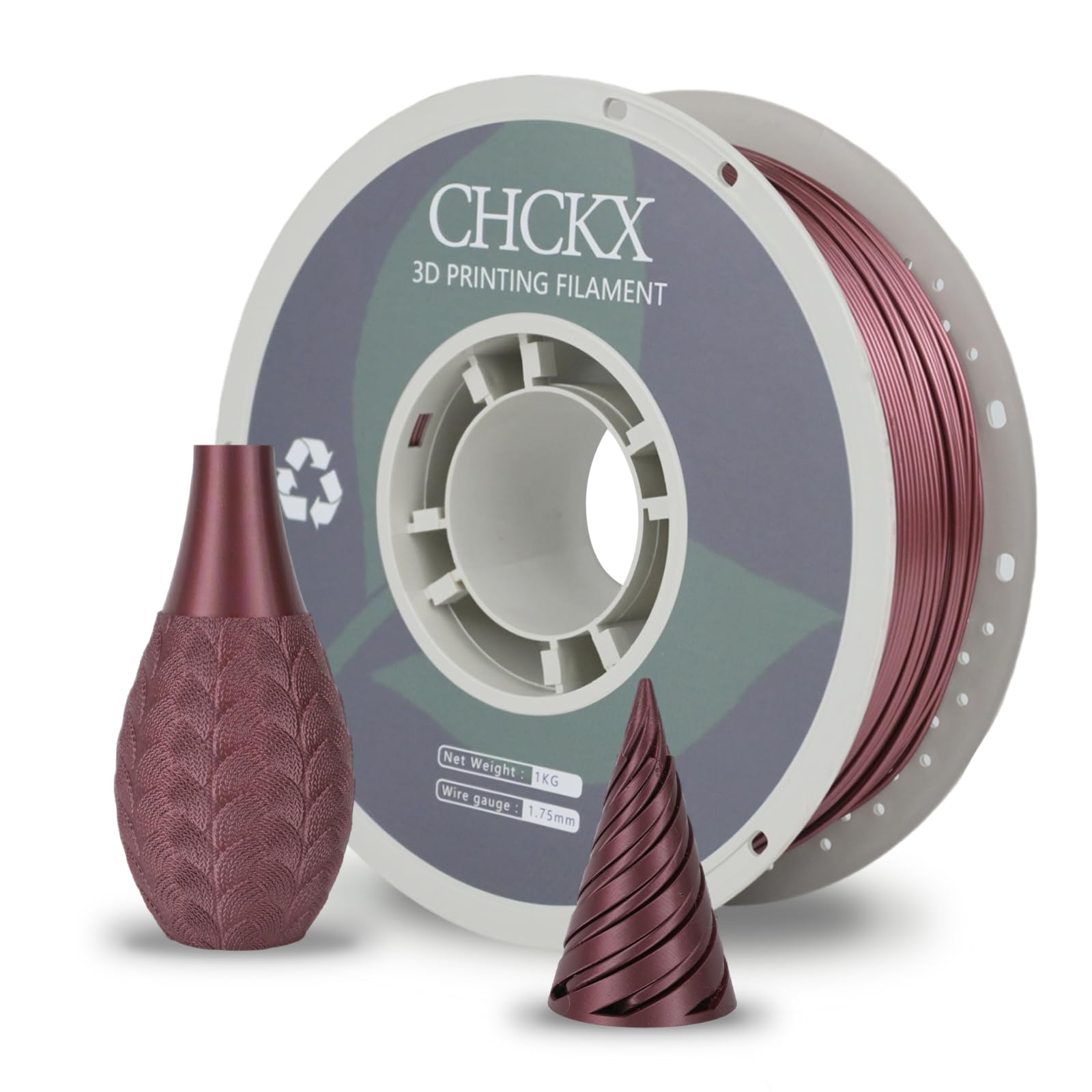 CHCKX PETG 3D Printer Filament, Dimensional Accuracy +/- 0.03 mm, 1kg Spool(2.2lbs), 1.75 mm Fit for Most 3D Printers,Metallic R