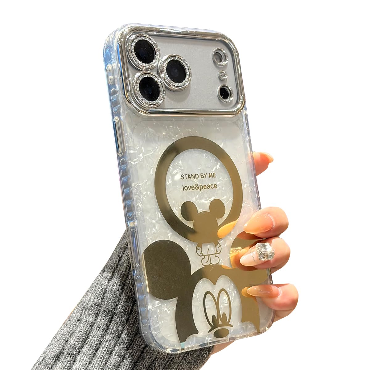 Meishangmei for iPhone 17 Pro Max Case Sparkly Shell Translucence [Compatible with MagSafe], Bling Camera Lens Protection Cute P