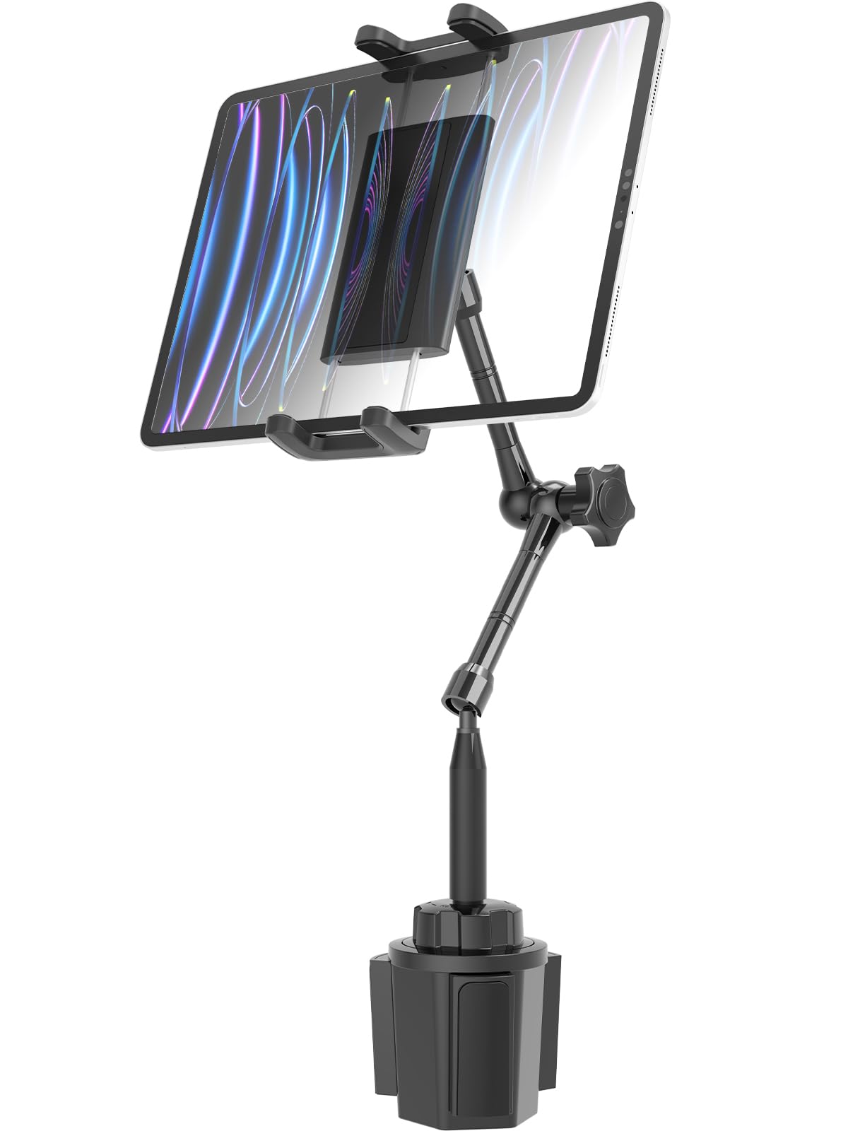 LYFICCS Car Cup Holder Tablet Mount for 4.7-13 iPad & Phone, Extra-Length Metal Arm(12.9) Truck Cup Tablet Holder with 360 Adjus