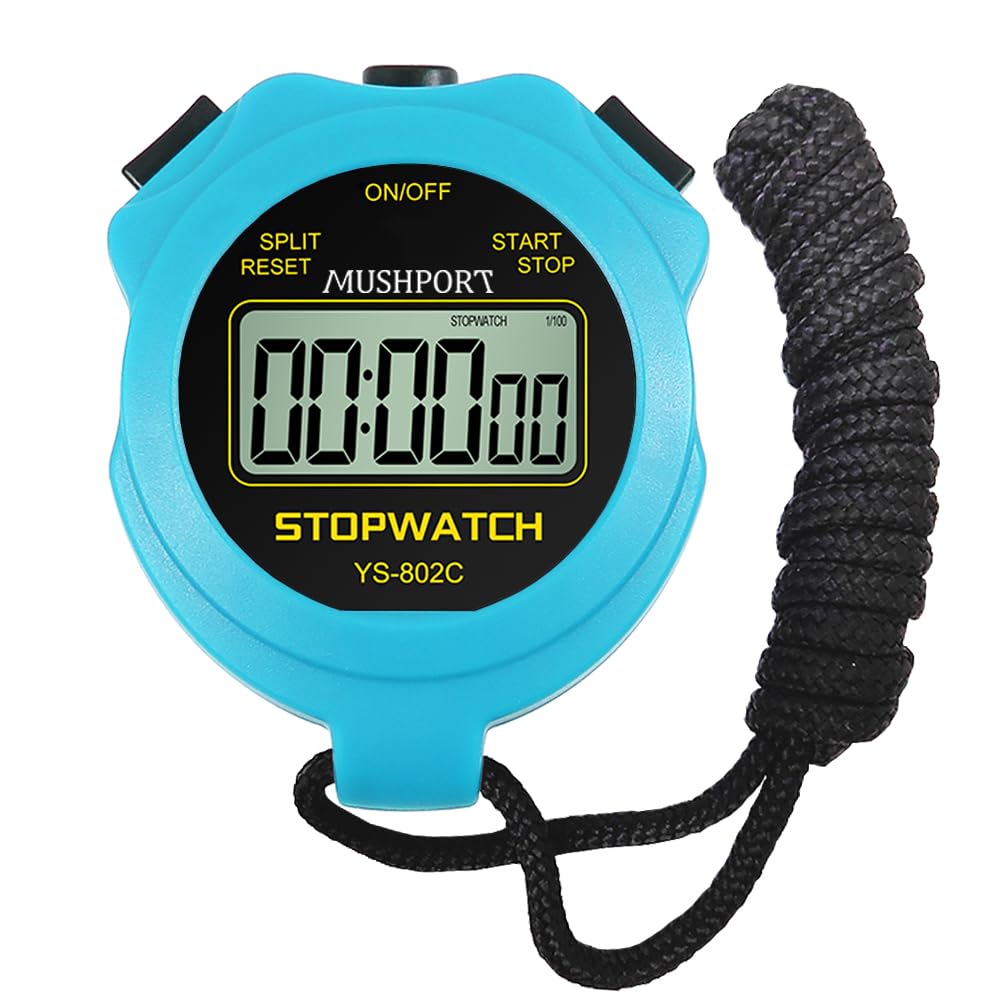 MUSHPORT Waterproof Stopwatch Timer 30 Laps/Splits Only Stopwatch Mode, ON/Off Silent Memory Recall Large Display Simple Operati