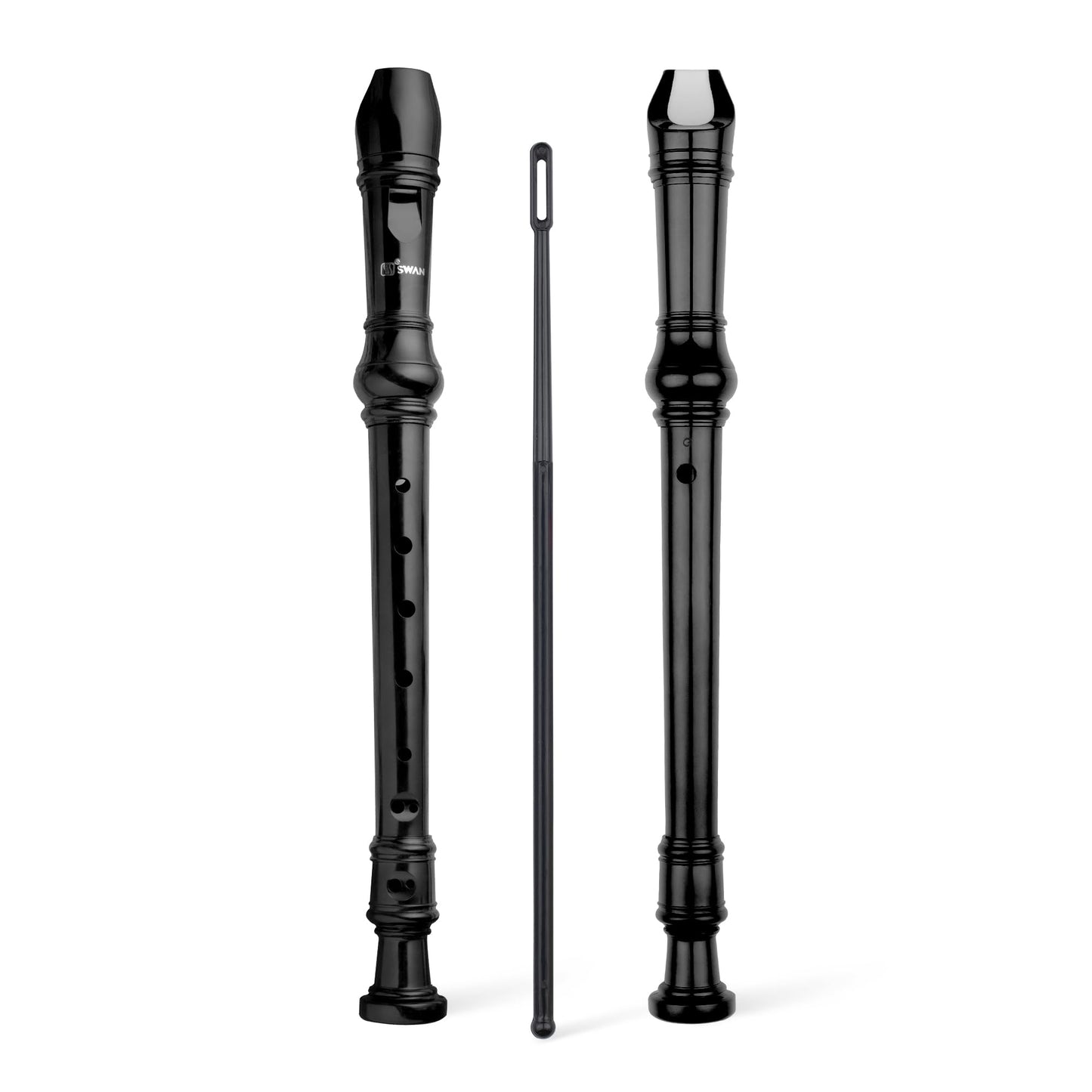 SWAN Soprano Recorder Instrument for Beginners in School - German Fingering 8 Hole Flute 3pcs ABS Descant Recorders with Cleanin
