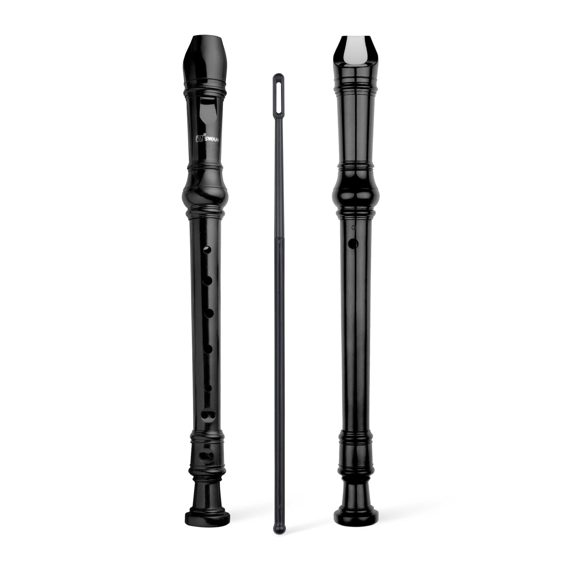 SWAN Soprano Recorder Instrument for Beginners in School - German Fingering 8 Hole Flute 3pcs ABS Descant Recorders with Cleanin