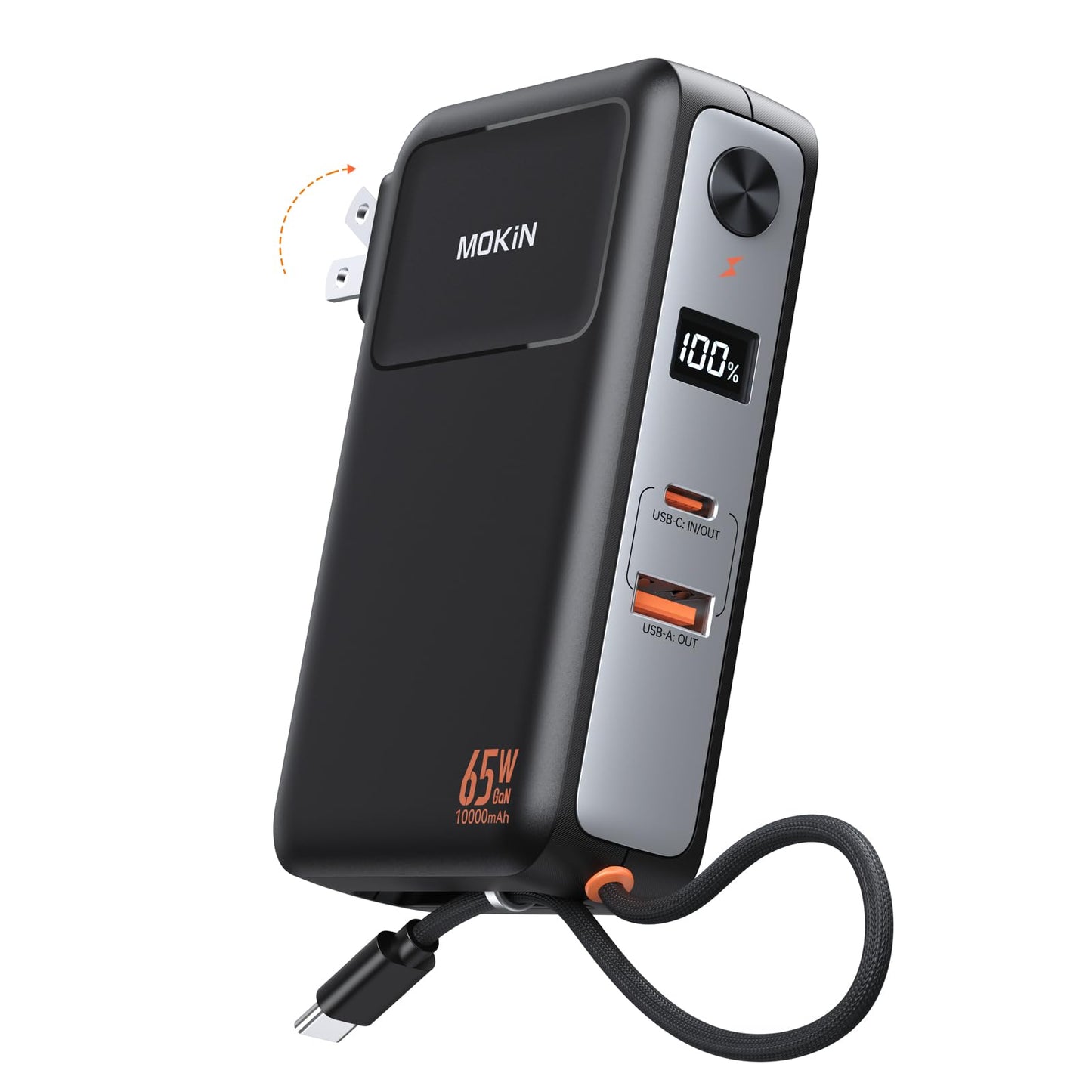 Portable Charger, 10000mAh Power Bank Built in Cable and Wall Plug 65W for Laptop, 3 in 1 Phone Battery Pack 35W Fast Charging,