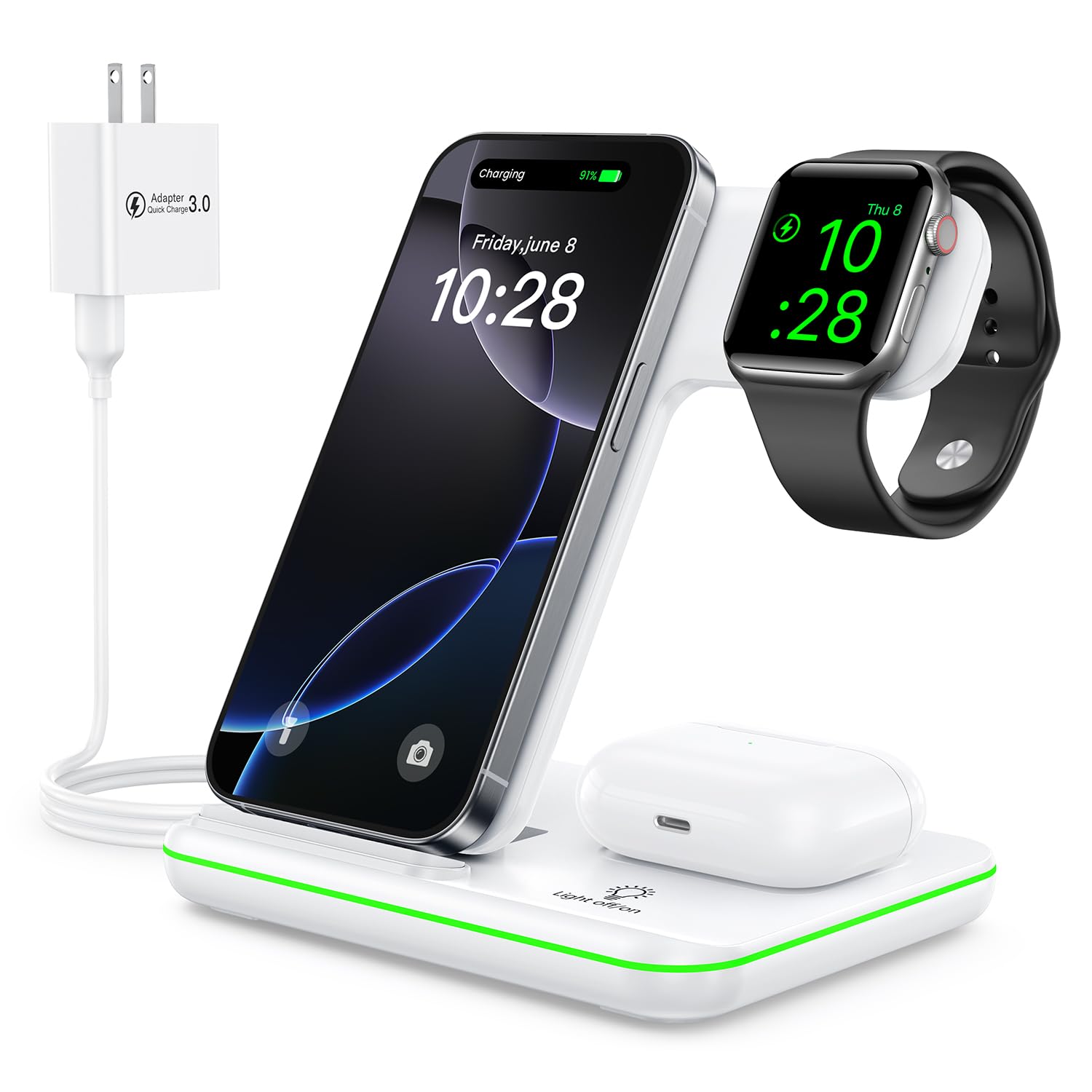 WAITIEE Wireless Charger 3 in 1, 15W Fast Charging Station for Apple Watch 10/9/8/Ultra 2/Ultra/SE/7/6/5/4/3/2, for AirPods 4/3/