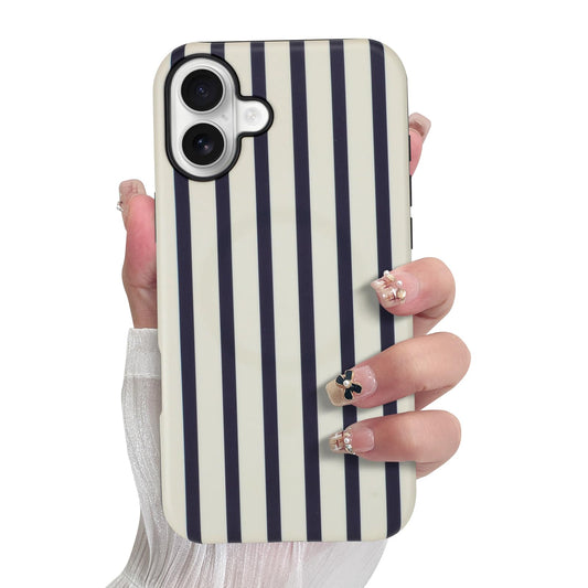 SOKAD Magnetic Vertical Stripes Phone Case for iPhone 16 Plus, Cute Navy Blue Striped Line Pattern Compatible with Magsafe Matte