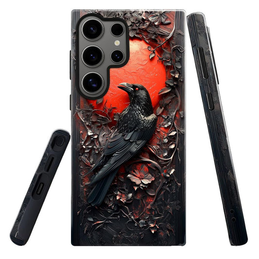 DAIZAG Case for Samsung Galaxy S25 Ultra,Military-Grade Protection Cover,Crow Bird Moon Gothic Dark Wooden(Glossy)