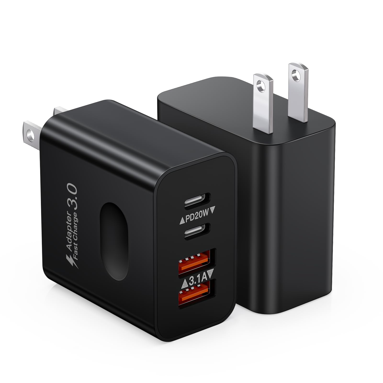 [2-Pack] USB C Charger Block, 40W 4-Port USBC Wall Charger Fast Charging Dual USB-C Power Adapter + Double USB Wall Plug Multipo