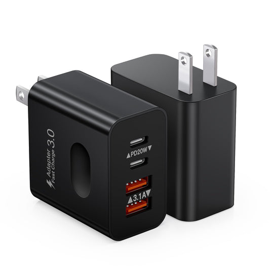 [2-Pack] USB C Charger Block, 40W 4-Port USBC Wall Charger Fast Charging Dual USB-C Power Adapter + Double USB Wall Plug Multipo