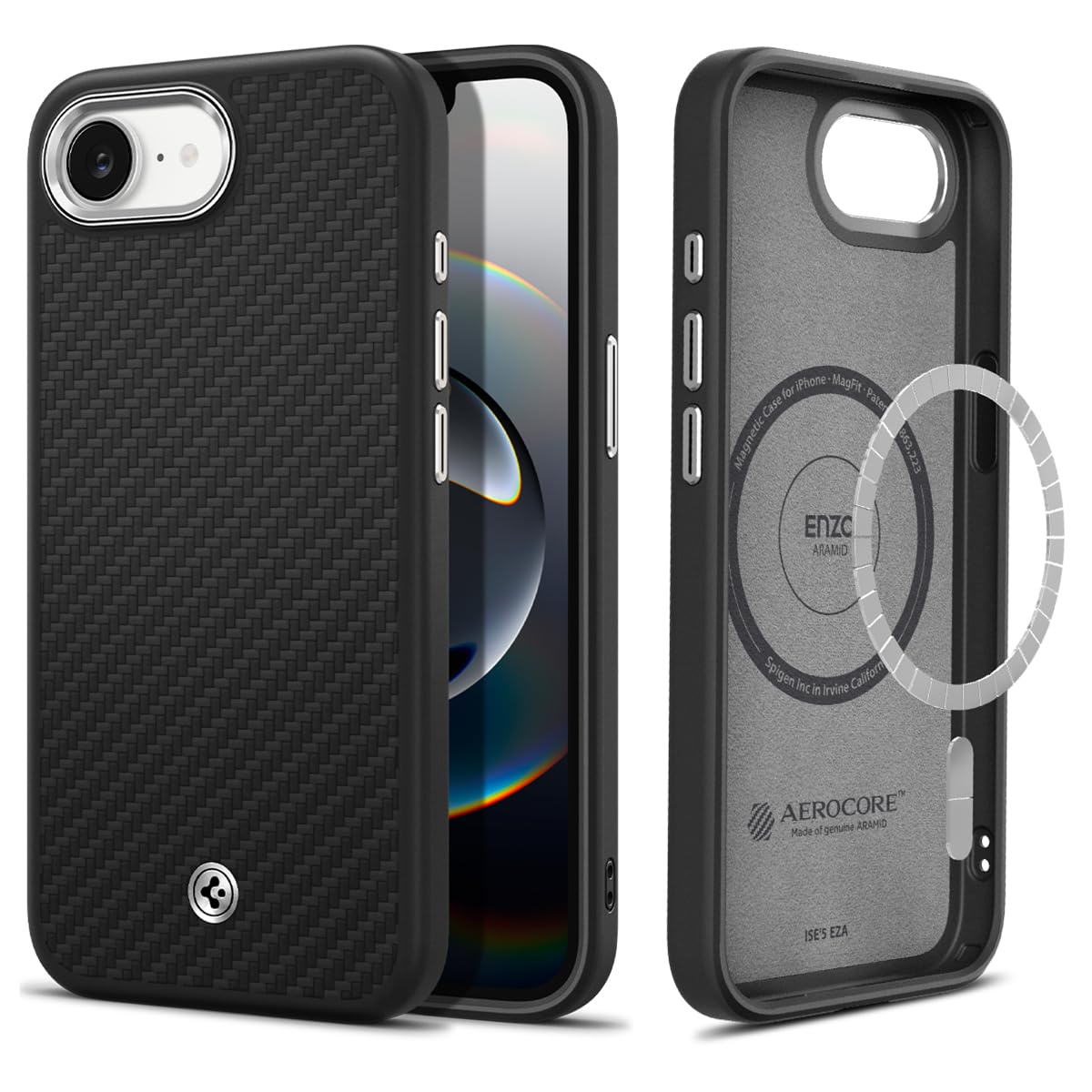 Spigen for iPhone 16e Case, Enzo Aramid MagFit [Compatible with Magsafe Accessories] [Military-Grade Protection] - Matte Black