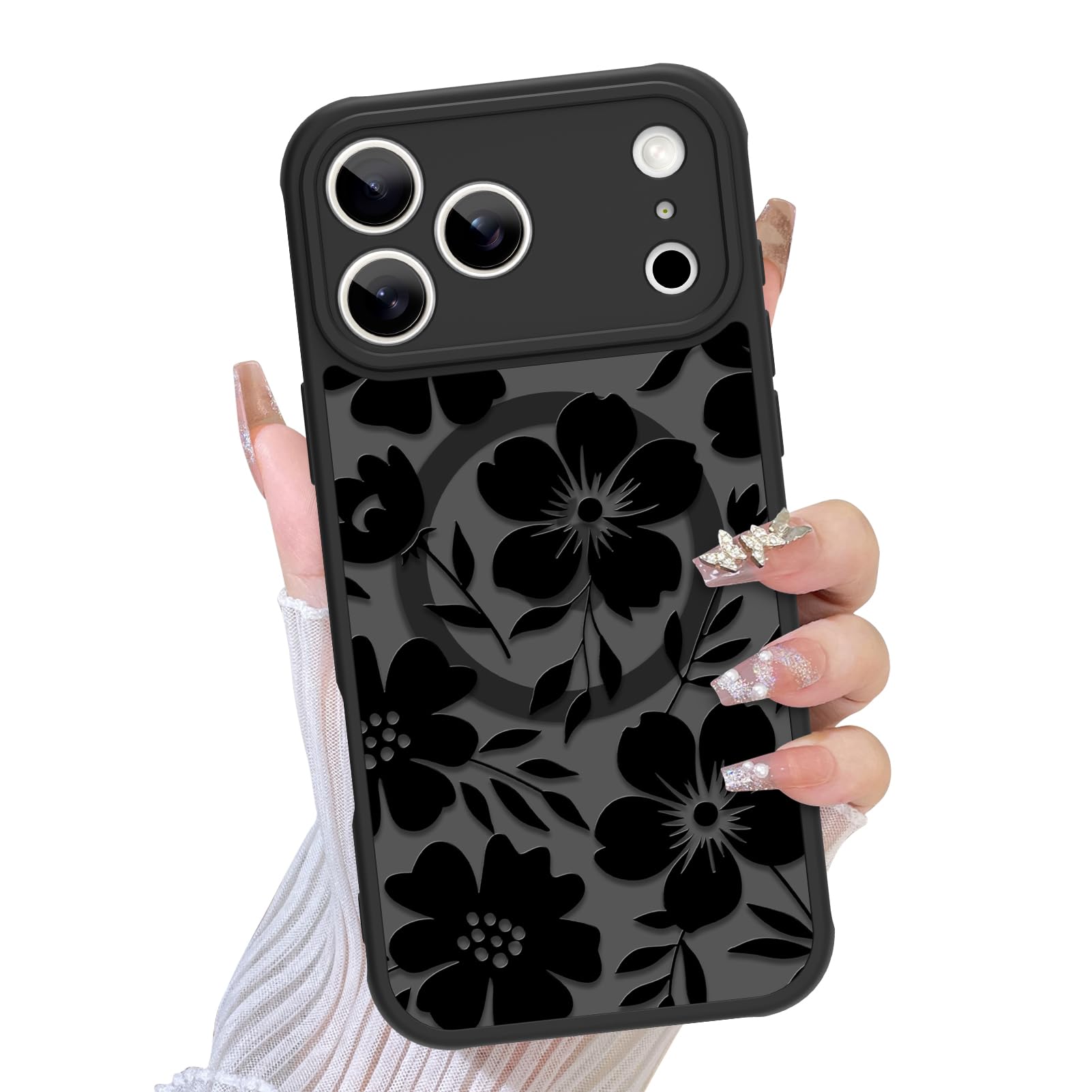 TEAUGHT Compatible with iPhone 17 Pro Case 2025 Support for MagSafe Cute Pattern Floral Flower Camera Protection Matte Skin-Touc