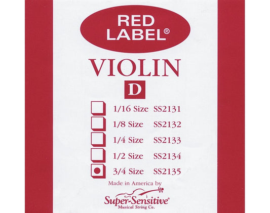 Super Sensitive Red Label Violin D String 3/4 Medium